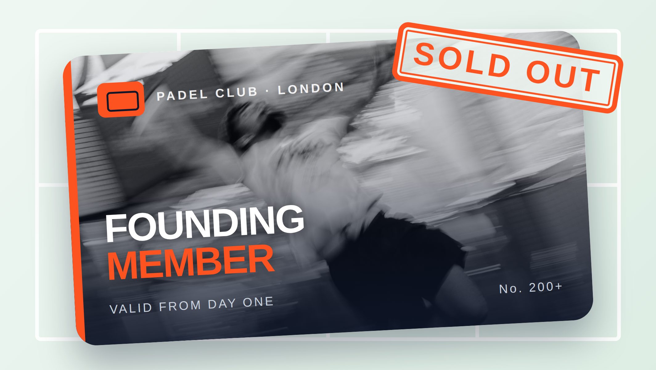 Founding member card with a sold out stamp
