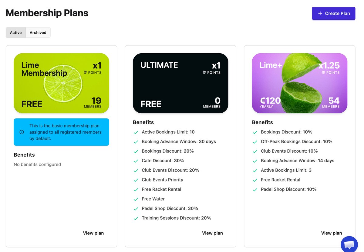 SmashClub Membership Plans — your branded tier system visible to players