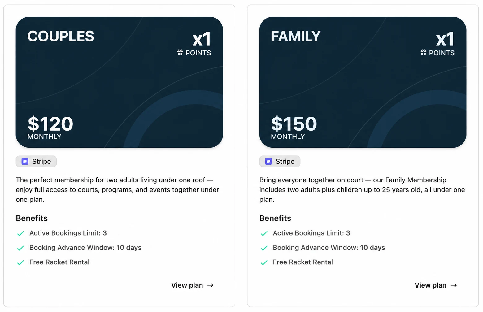 Couple and family membership plans in SmashClub
