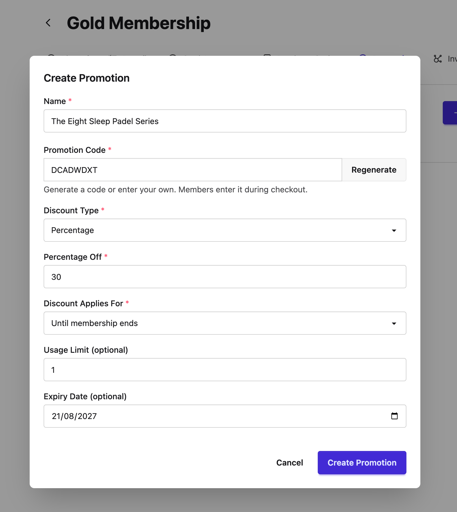 Create a membership promotion in SmashClub